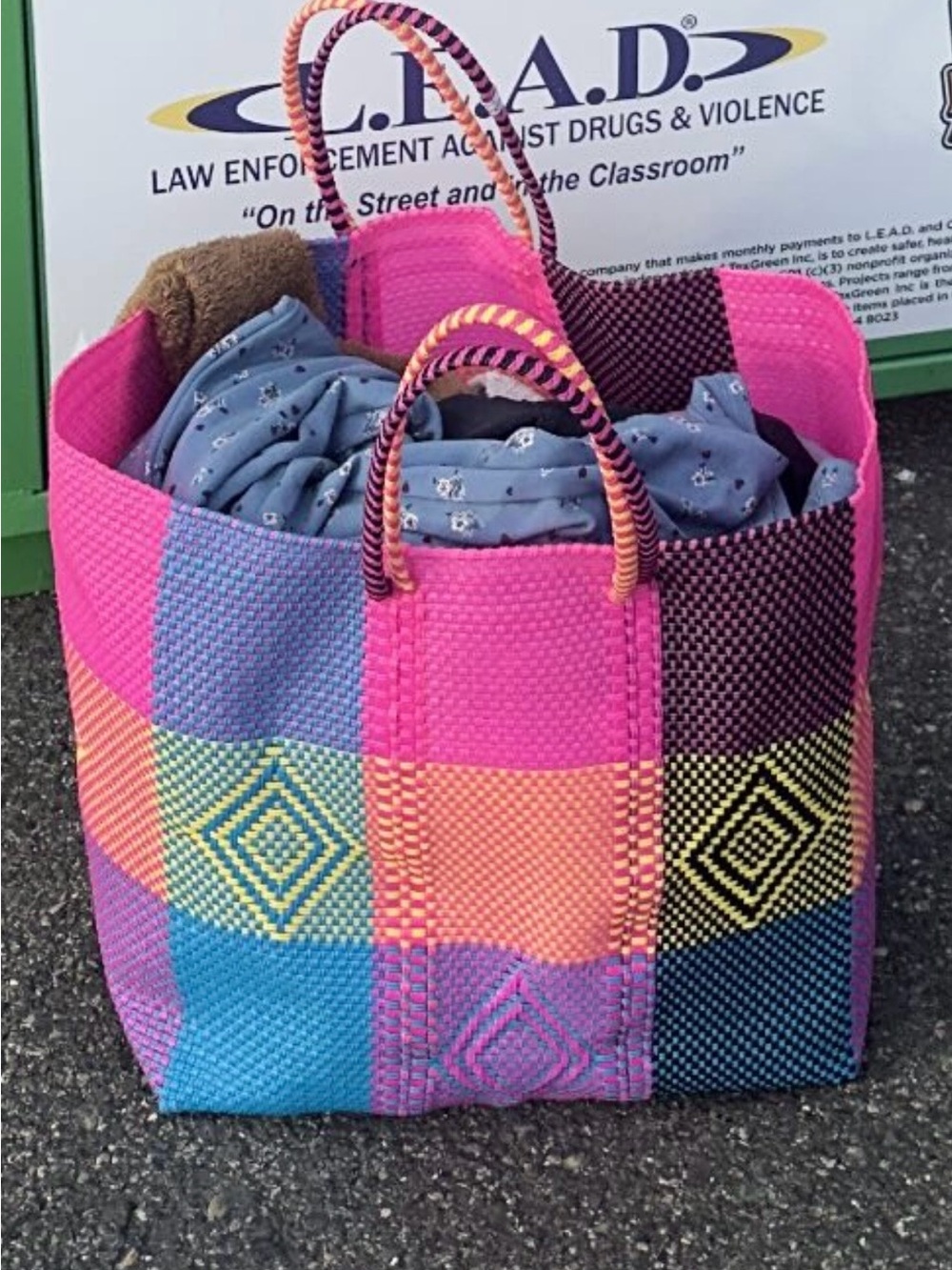 Handwoven Multicolor Tote Bag - Pink Accent